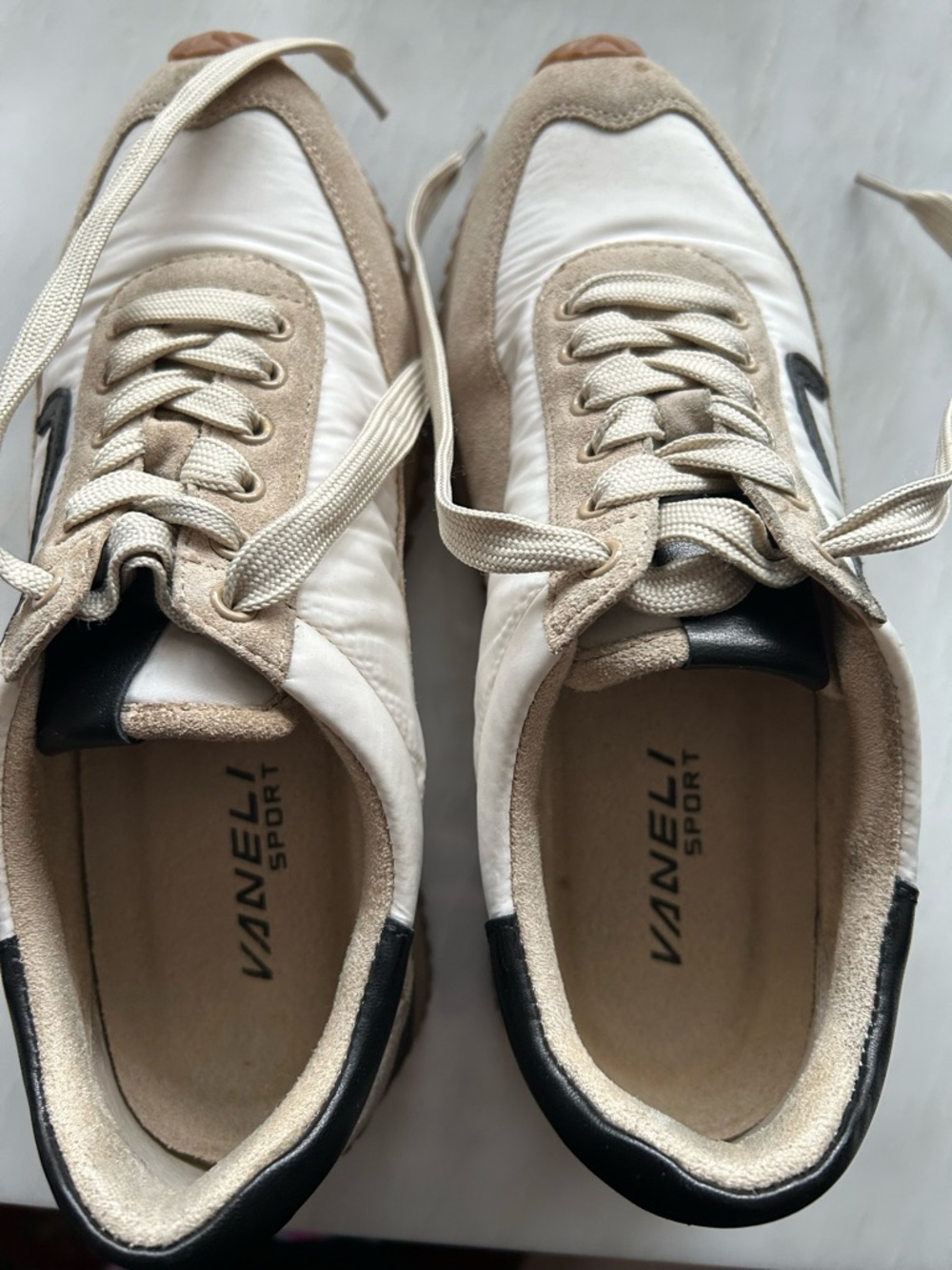 Vaneli Cream and Beige Sport Sneakers